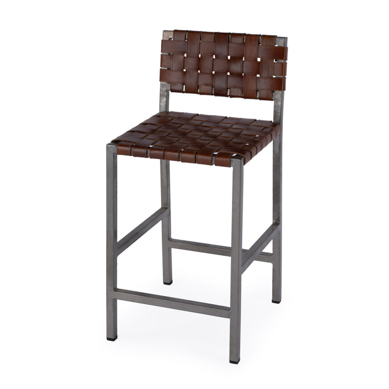 Bromley Iron and Leather 24.5" Counter Stool, Brown/Silver