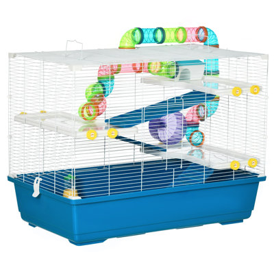 31" Extra Large Hamster Cage With Tubes And Tunnels, 4 Tier Small Animal Cage With Portable Carry Handles, Rat Gerbil Cage With Water Bottle, Food Dis