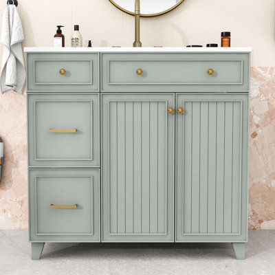 36" 2 Drawers Bathroom Vanity with Ceramic Sink and Adjustable Shelf