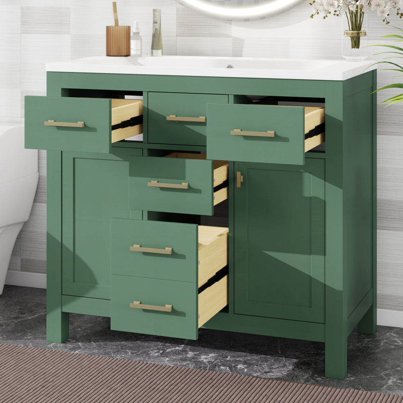 Meuble-lavabo sur pied 36 po avec lavabo 36 po, meuble-lavabo sur pied moderne avec comptoir, 4 tiroirs et 2 armoires de rangement
