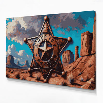 Southwestern Cowboy Sheriff Badge 85 Brown Canvas Wall Art
