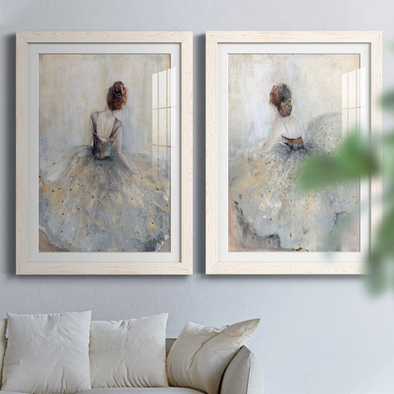Beautiful Contemplation - ensemble de 2 peintures, H 44 po x l 31 po x P 1 po, Papier encadré blanc