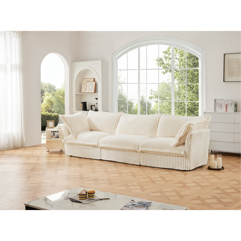 Canapé à housse avec housse, canapé 3 places moderne avec accoudoirs souples, canapé à assise profonde avec plusieurs coussins moelleux, canapé confortable pour le salon, appartement, tissu en velours côtelé