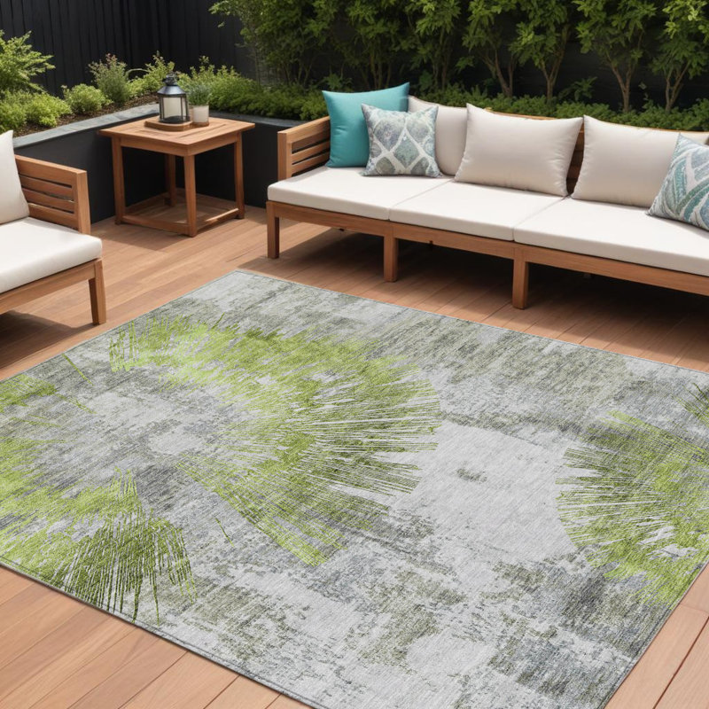 Tapis intérieur lavable abstrait 8 pi x 10 pi vert gris et gris anthracite artichaut