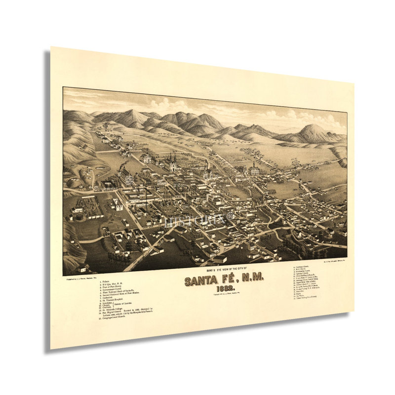 1882, Santa Fe, Nouveau-Mexique, carte sur papier, H 18 po x l 24 po x P 0,01 po