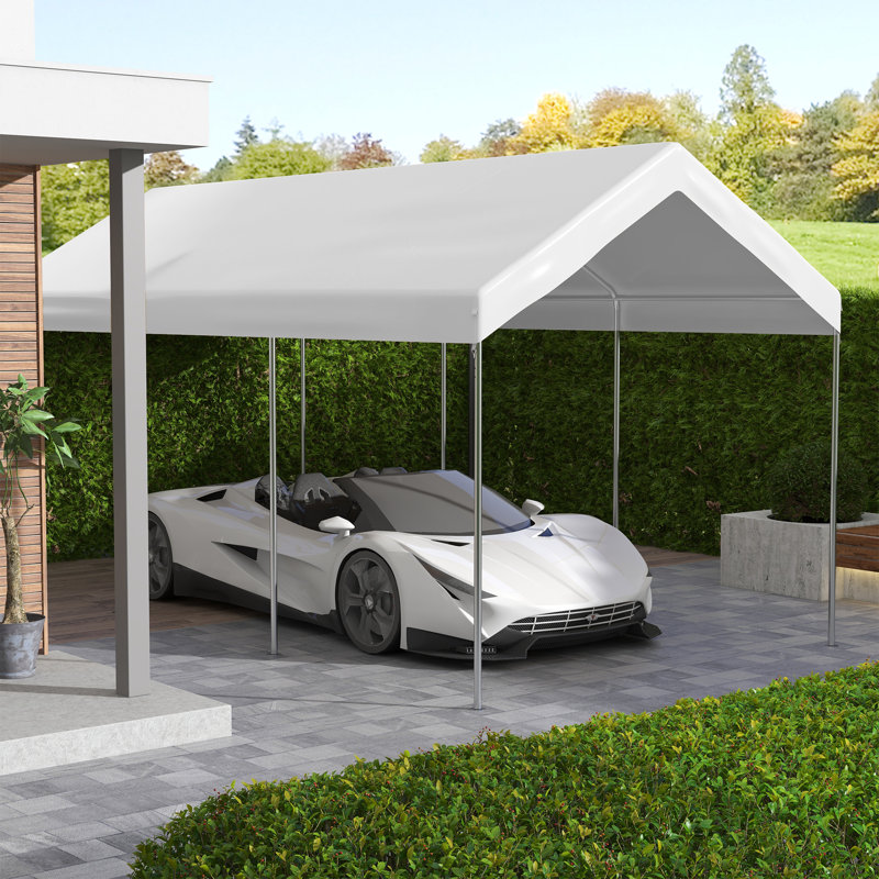White Polyethylene Carport Replacement Canopy Cover with Bungee Cords