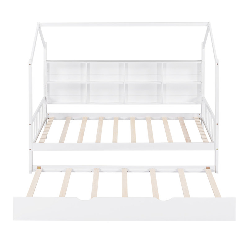 Lit en bois avec couchette, lit avec tablette, blanc, Lit simple