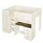 Lit mezzanine double en bois avec garde-robe intégrée, bureau, tablettes de rangement et tiroirs