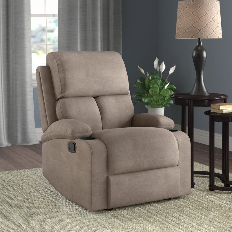 Piontek Modern Recliner with Dual Cup Holders Wall Clearance, Small Space Friendly, 220lbs Capacity, Gray Velvet