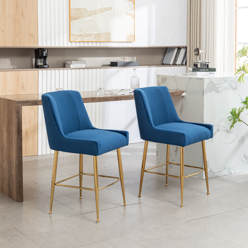 Elian Upholstered Velvet Bar Stool, Navy