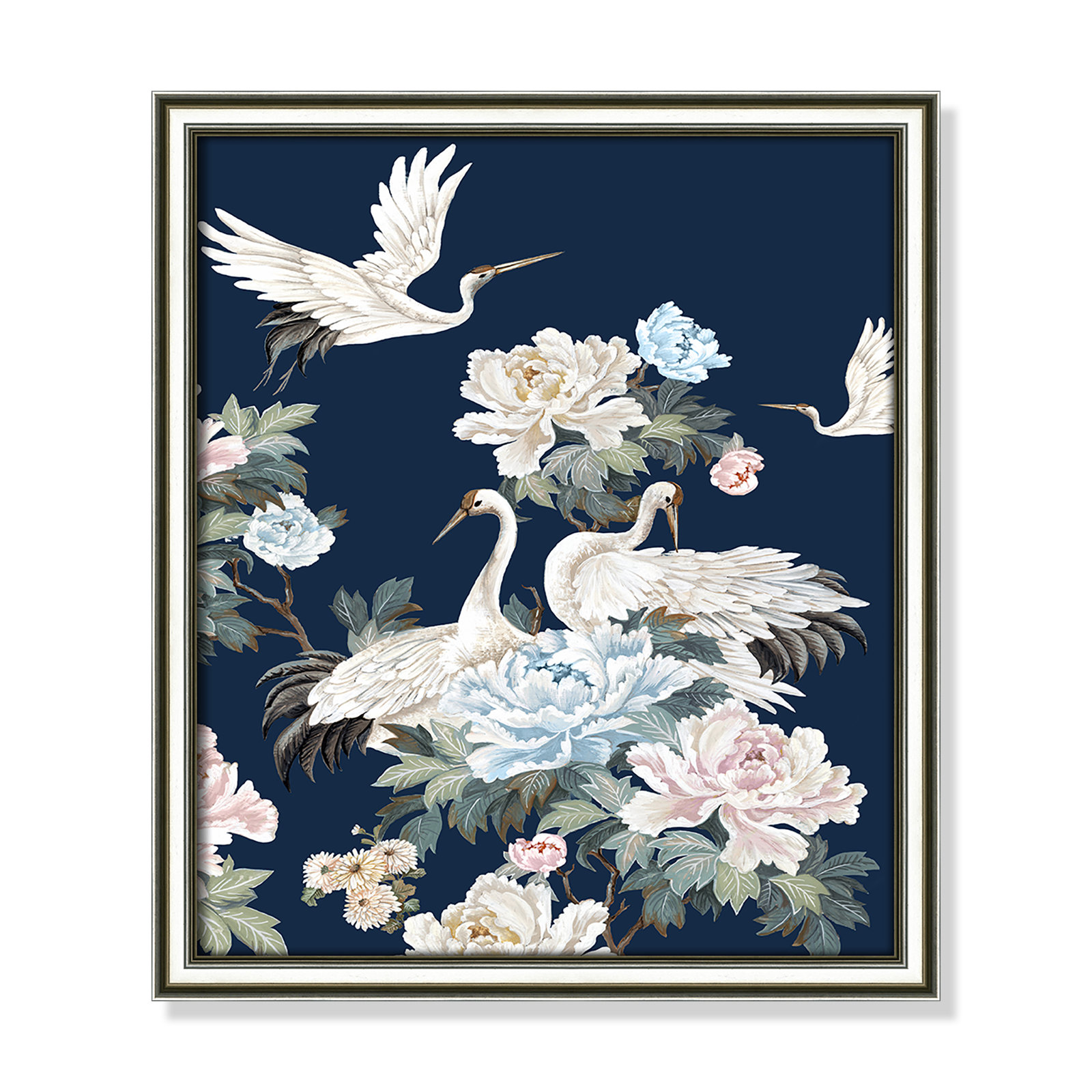 Danbury "Pearly White Cranes II" Painting, 16.25" H x 14.25" W x 0.88" D, Silver