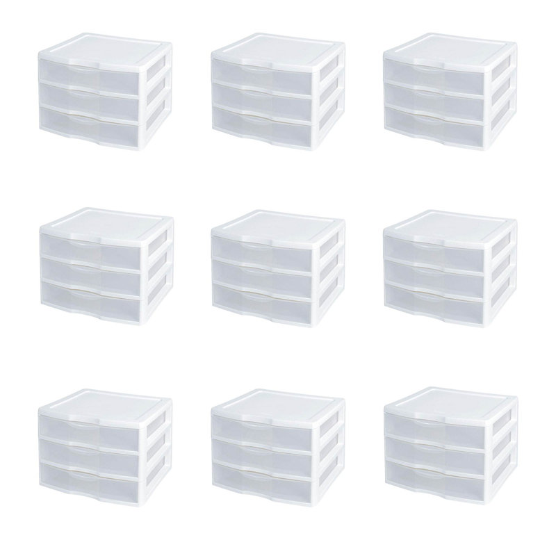 Sterilite Clear Plastic Stackable Small 3 Drawer Storage System, White