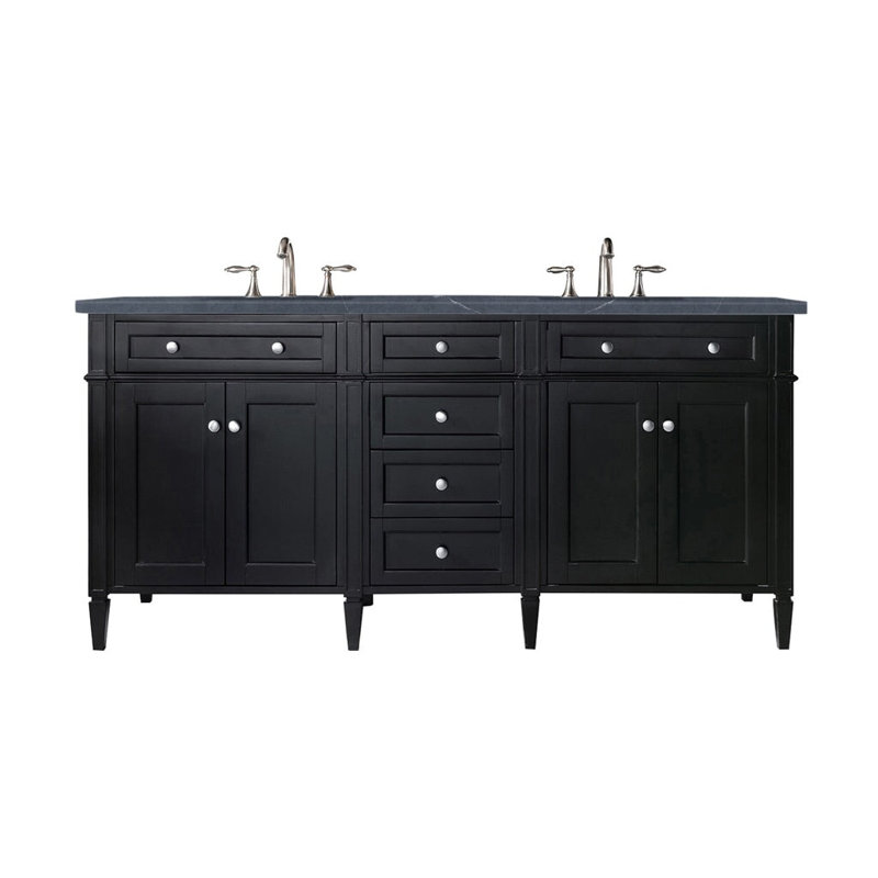 Brittany 72" W Double Vanity, Charcoal Soapstone, 8" Widespread, Black Onyx