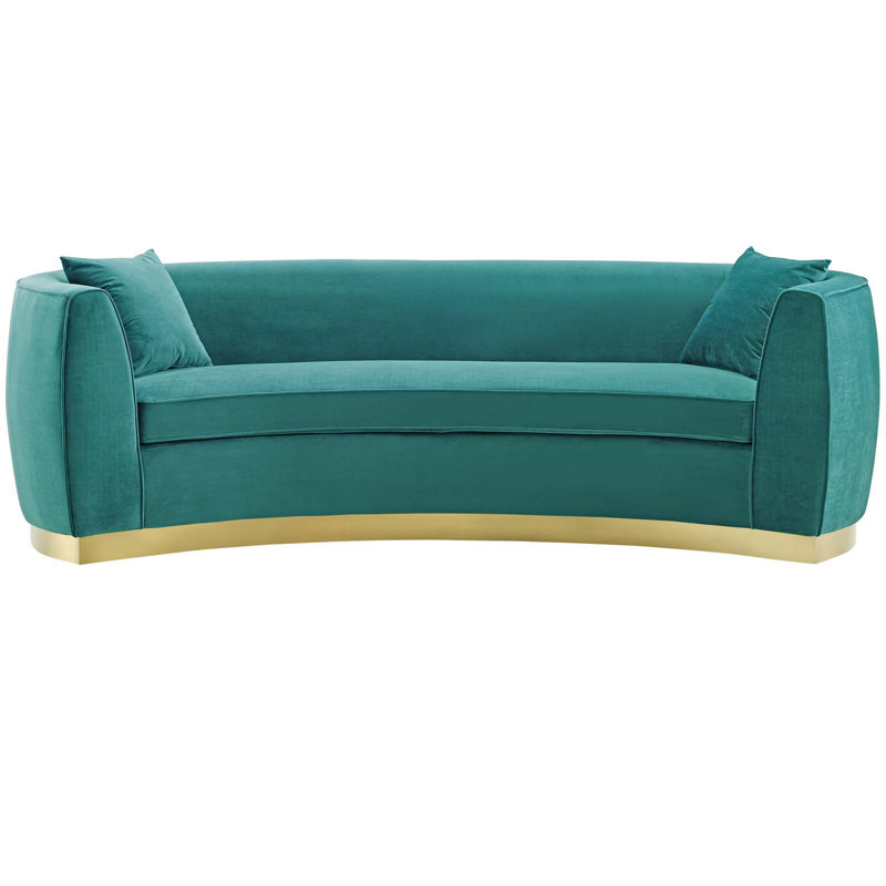 Modway Silver Orchid Perez Curved Velvet Sofa, Teal Plainweave