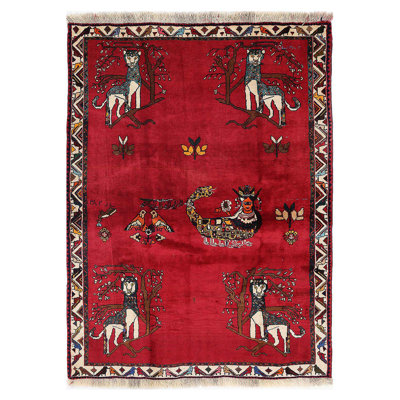 Tapis noué à la main 4 pi 4 po x 6 pi Animal
