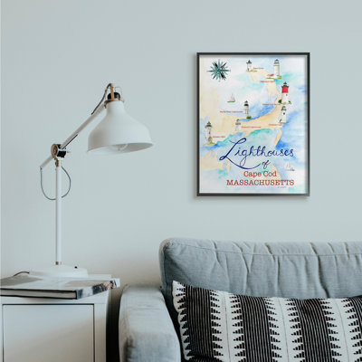 " Coastal Map Of Cape Cod Massachusetts Lighthouses " by Melissa Hyatt LLC
