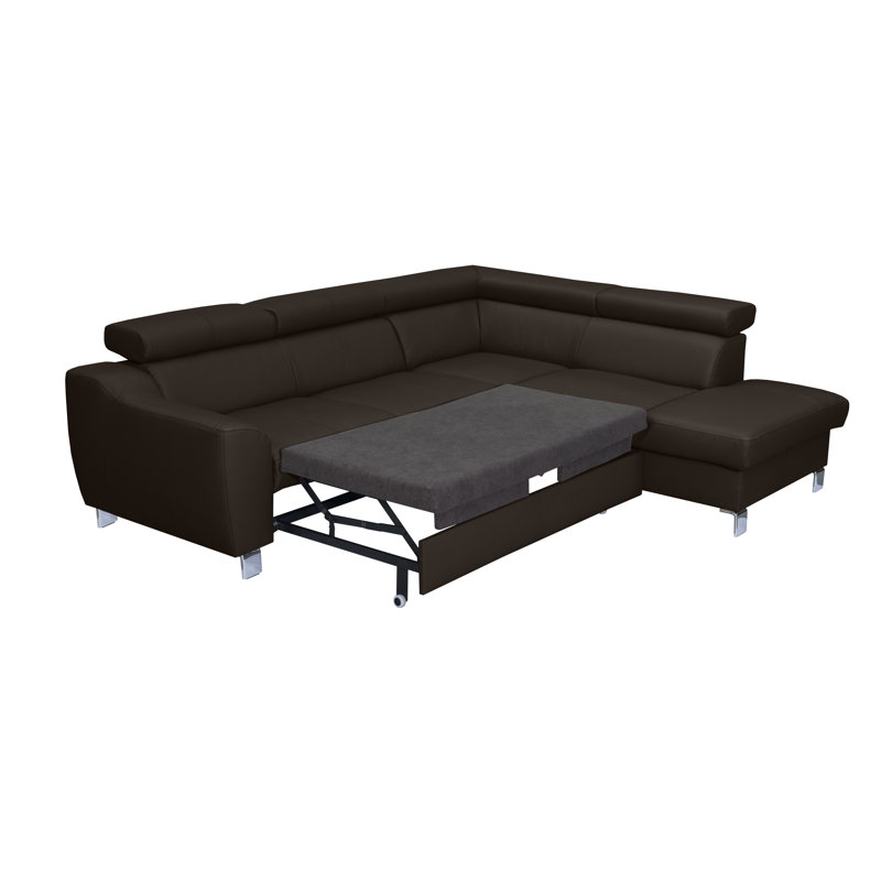 Aribel Faux Leather Corner Sofa with Sleeping Function and Storage Box with Adjustable Headrests , Brown, Right Hand Facing