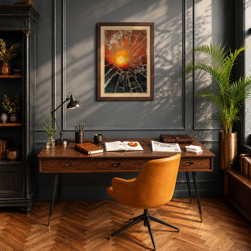 Radiant Sun Geometric - Framed Print, A2 - 59.4 x 42.0 cm, Walnut