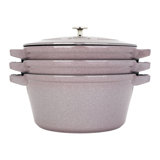 Staub Cast Iron Set 4 Piece, Stackable Space-Saving Cookware Set, Dutch Oven with Universal Lid, Made in France, Lilac
