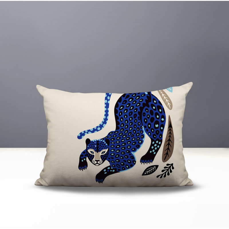 Coussin lombaire réversible intérieur / extérieur Gino Leopard, Marine, Rectangle H 18 po x l 25 po