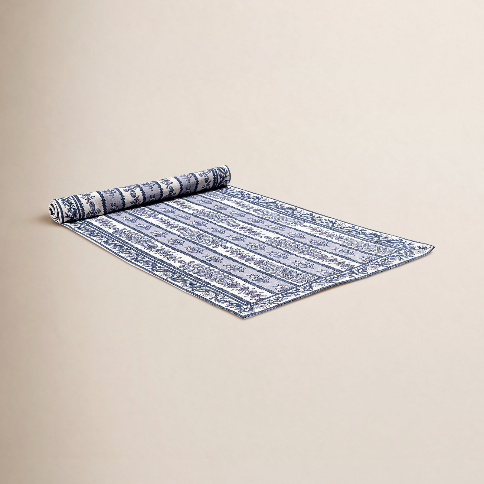Charlemont Floral Table Runner, 90" x 16", Blue/Marine