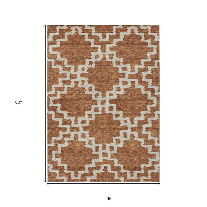 Tapis intérieur / extérieur géométrique lavable 3 pi x 5 pi brun et ivoire