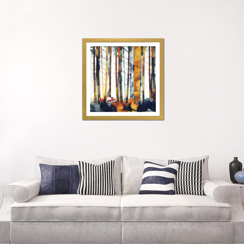 «Autumn Hunt», reproduction d'impression, 24" H x 24" W x 1" D, Blanc, Papier encadré doré