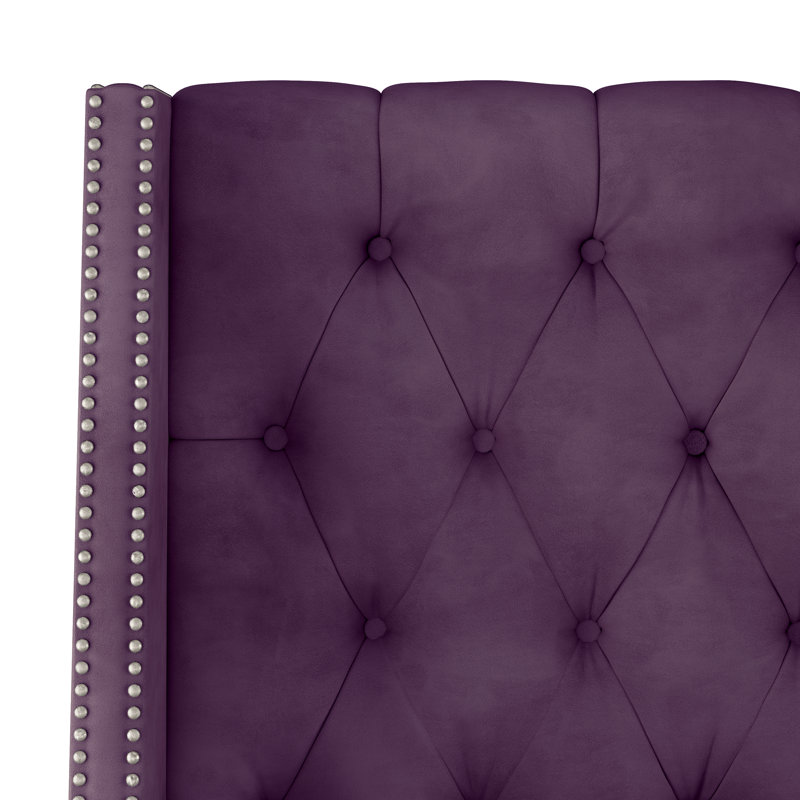 Tête de lit tapissier à oreilles Crosston, Très grand, Velours aubergine classique, Velours