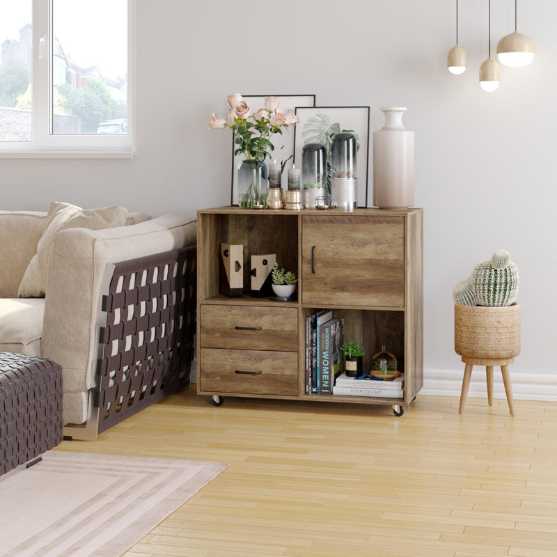 80cm Wide 2 -Drawer Mobile File Cabinet, Rustic Brown