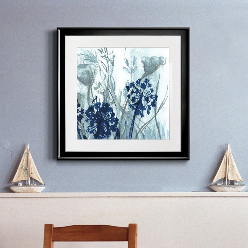 Indigo Field II - Tableau en verre avec passe-partout, grand format, idéal pour le salon, H 17,5 po x l 17,5 po x P 1,5 po