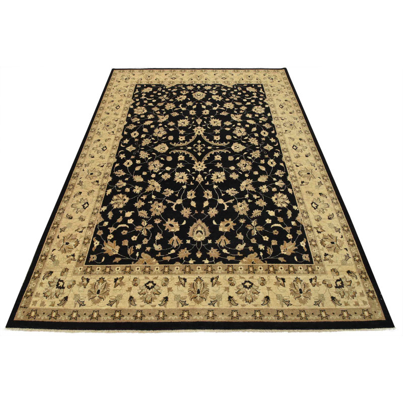 Tapis oriental traditionnel en laine noir noué à la main 9 pi 1 po x 11 pi Ziegler