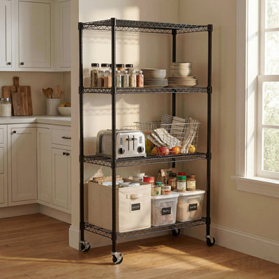 Étagères grillagées robustes à 4 niveaux réglables - supports de rangement en métal résistant à la rouille pour la cuisine, le garage, la salle de bain et le garde-manger (P 35,43 po x l 17,72 po x H 66,54 po)