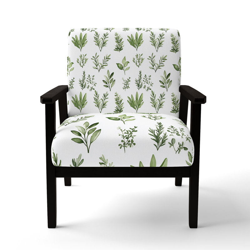 Chaise rembourrée Country Farmhouse - Fauteuil vert frais Herbal, Accoudoirs carrés noirs