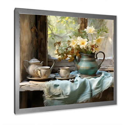 Yellow And Green Antique Floral Window Charm - Farmhouse Windows Wall Art