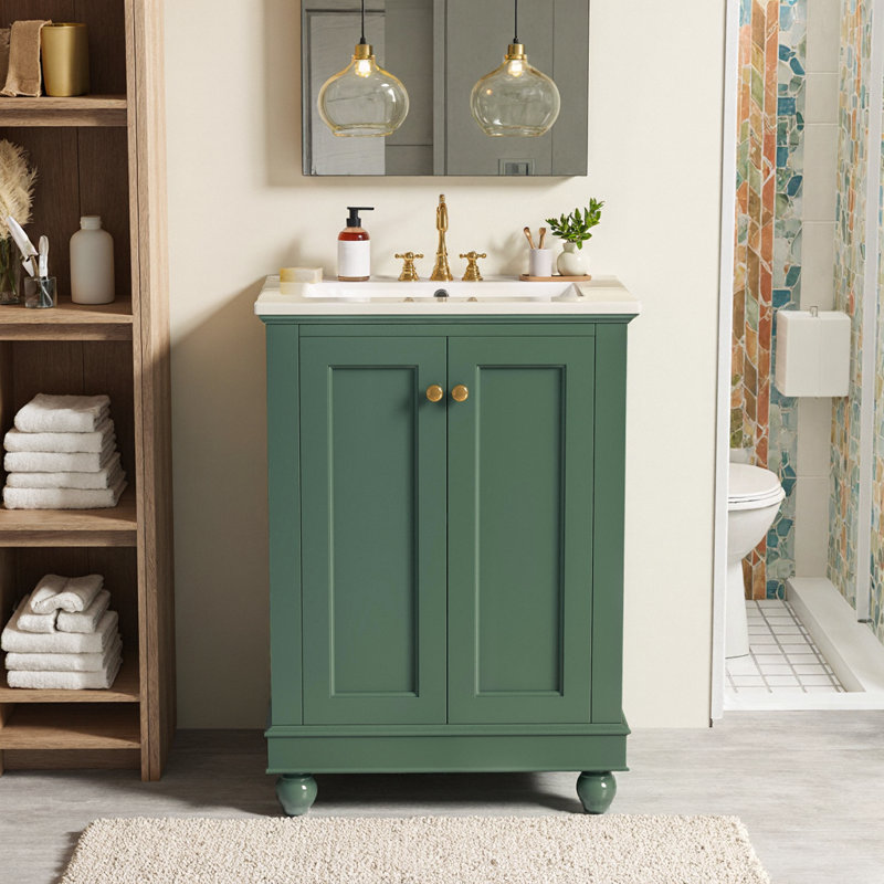Meuble-lavabo de salle de bain avec lavabo en céramique et rangement à fermeture douce, Green