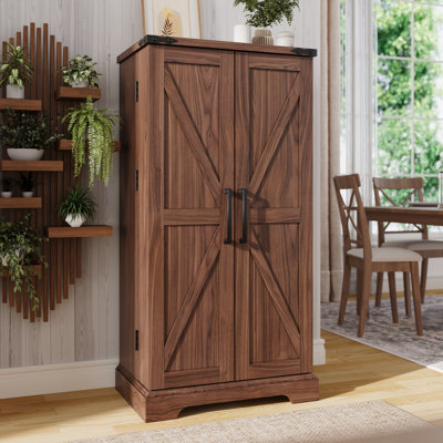Farmhouse 47" Kitchen Pantry, Wood Storage Pantry Cabinet With Barn Doors, Organizer And Adjustable Shelves, Rustic Cupboard For Kitchen, Dining Room, by Gracie Oaks