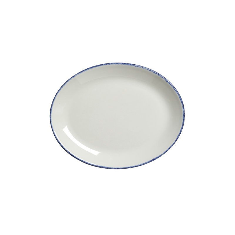 Plater ovale coupé bleu, Blanc / Bleu