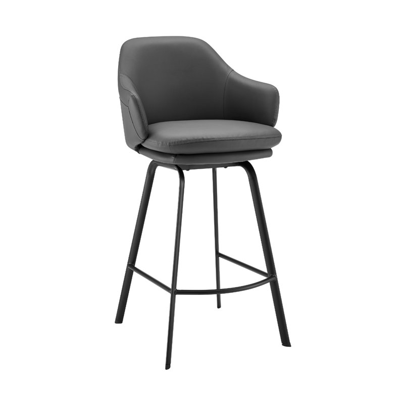 Tabouret de bar ou de comptoir pivotant avec repose-pieds Aurea, Similicuir gris