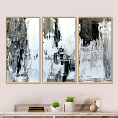 «Brown and Beige», ensemble de 3 toiles abstraites encadrées