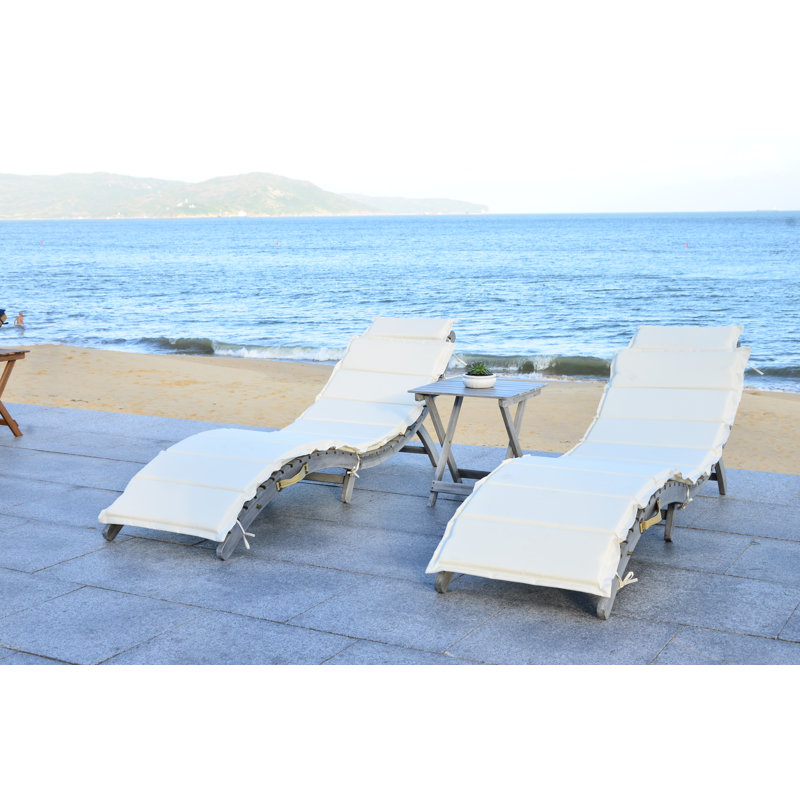 Alois Chaise Lounge Set with Cushion and Table, Gray/Beige