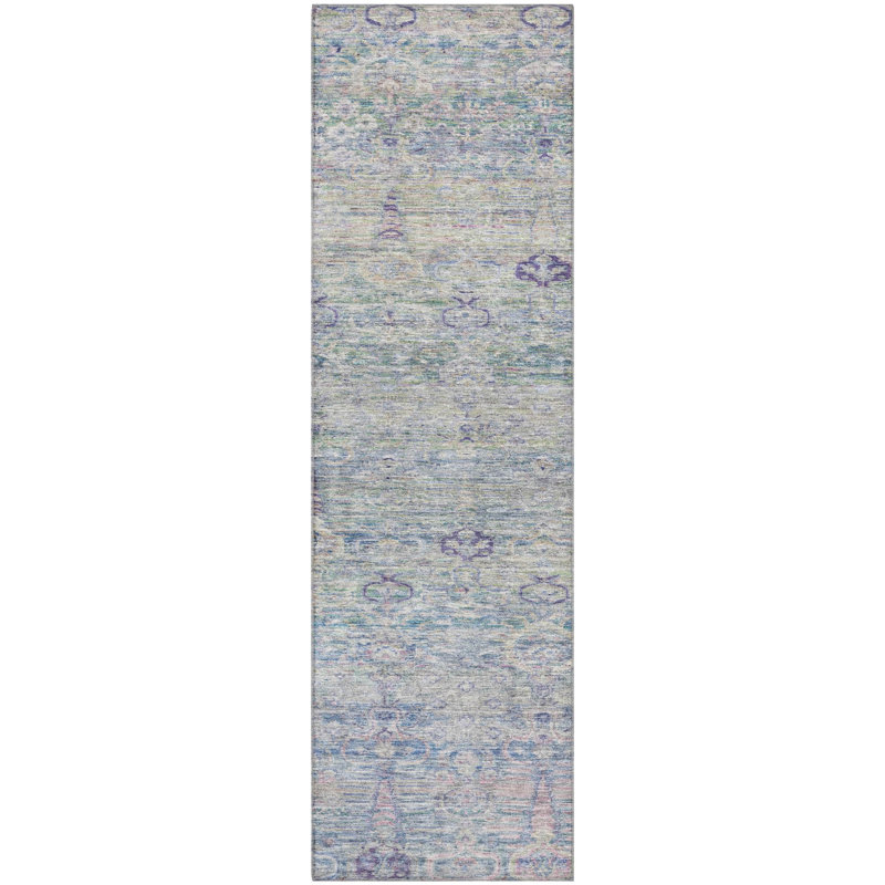 Premium Machine Washable Mayfield AMF2090 Global Rug, Teal, 8' Round