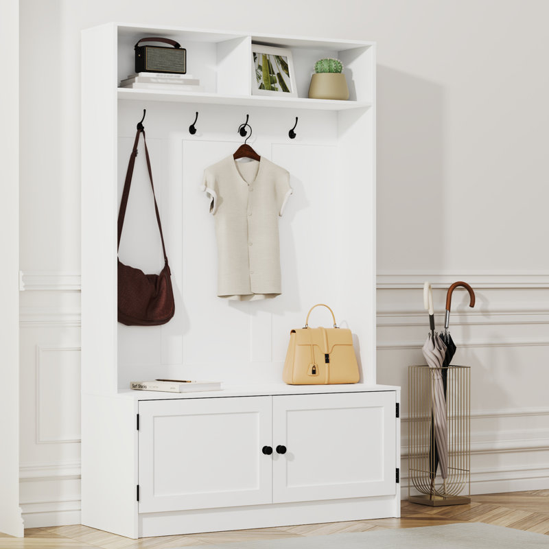 Hall Tree With Storage Bench, 70.9" Tall Entryway Bench With Shoe Storage, Coat Rack And Top Shelf, Freestanding Wooden Hall Tree With Bench For Entryway, And Hallway