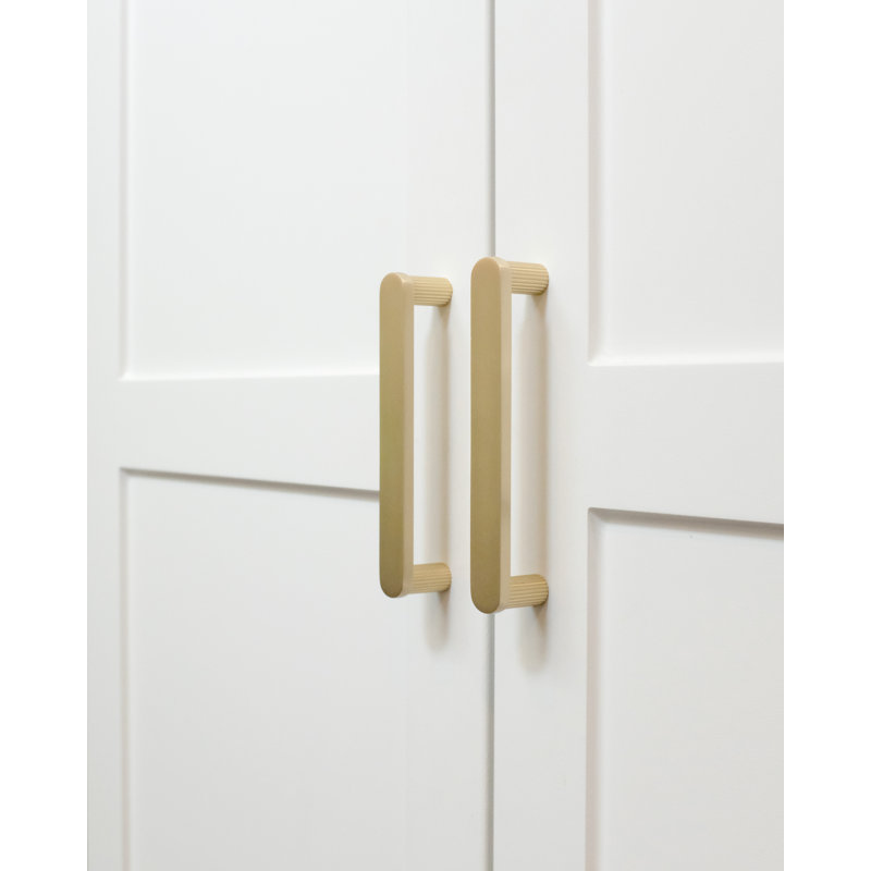 Ribbed Bar / Handle Pull with Fluted Stems, Satin Brass, 12"