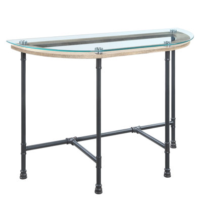 Table en verre transparent et gris sable style « pipe à eau », version démontable, plateau trempé, structure en métal, épaisseur du plateau : 8 mm, capacité de charge : 31,8 kg, profondeur : 44,5 cm, largeur : 121,3 cm, hauteur : 75,5 cm, poids de la table finie : 15,7 kg