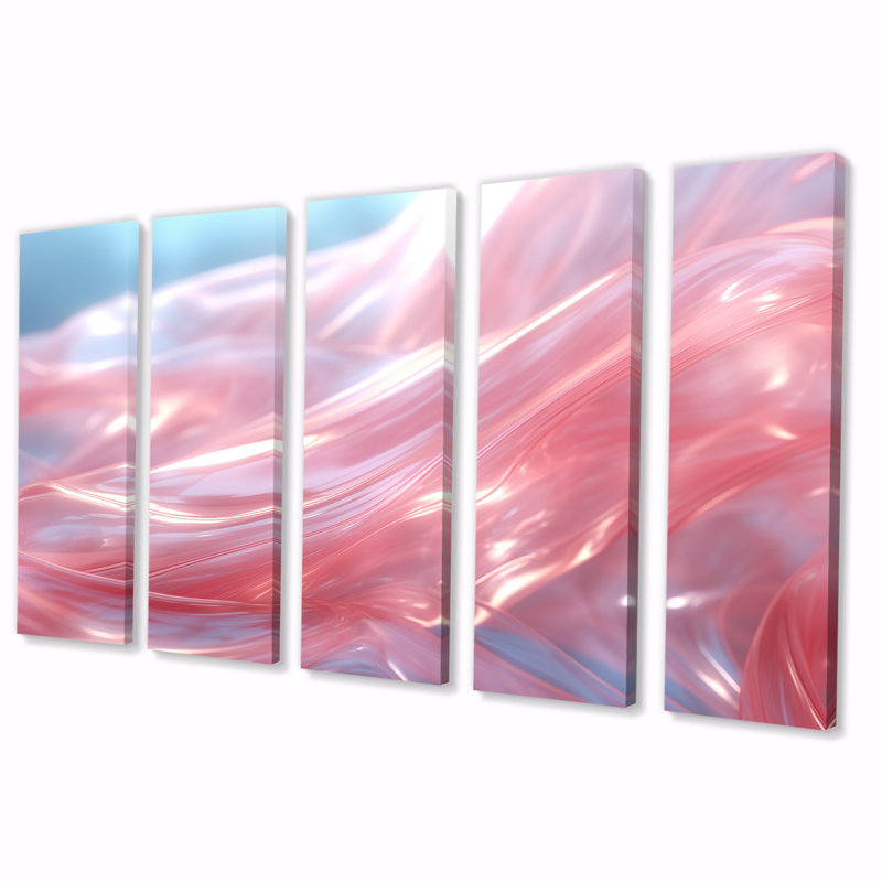 «Pink Waltz Whirl II - Abstract Geometric», art mural 5 pièces, H 32 po x l 80 po