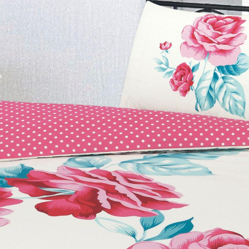 Arey Cotton Blend Floral Bedding with Pillowcases Included, King Duvet Cover + 1 Standard Pillowcase, Pink