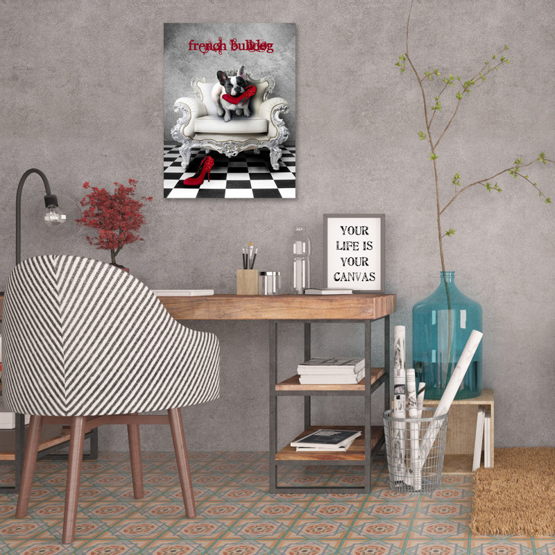"French Princess Bulldog", toile tendue par Babette, H 32 po x l 24 po x P 1,5 po
