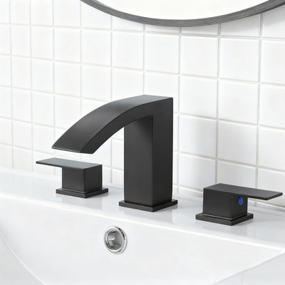 Black Double Handle Bathroom Sink Faucet With Drain Assembly - Modern Bathroom Fixture Set