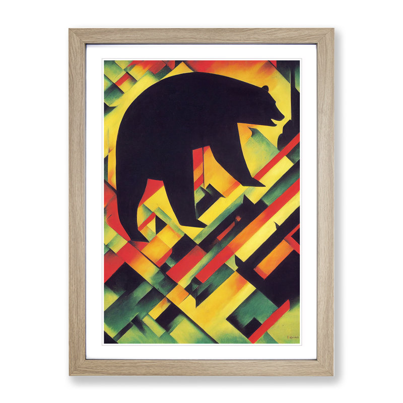 Walking Bear Abstract - Single Picture Frame Print, 34cm H x 25cm W x 2cm D, Oak Framed