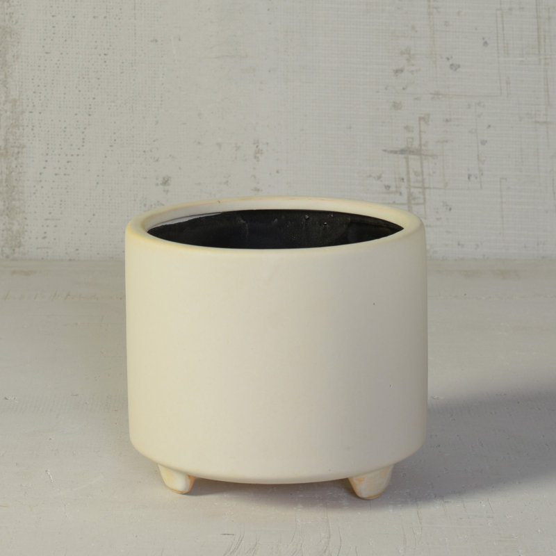 Ceramic Footed Pot Planter, 6.75" H x 7.75" W x 7.75" D, White